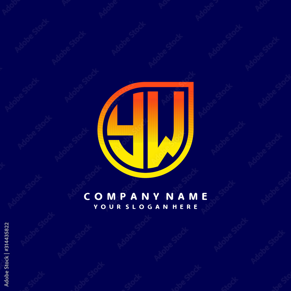 Naklejka premium letter YW orange abstract logo, with a blue background