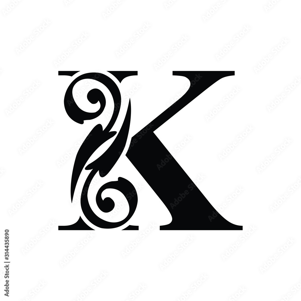 letter K capital. Black flower alphabet. Beautiful letters Stock ...