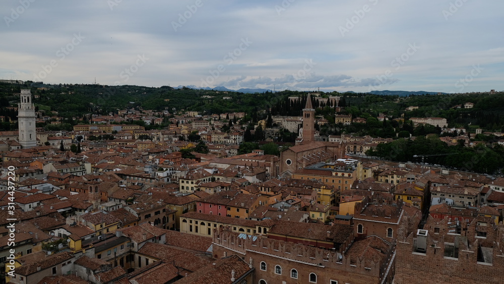 Verona, ITALY - April 27, 2019: Verona panoramic view from Torre dei Lamberti. Verona, Veneto, Italy.