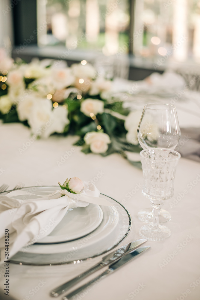 Festive romantic elegant table setting. Vertical Background
