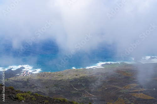 View from the crater of the San Antonio volcano on the Canary Island of La Palma to the atlantic ocean in the deep