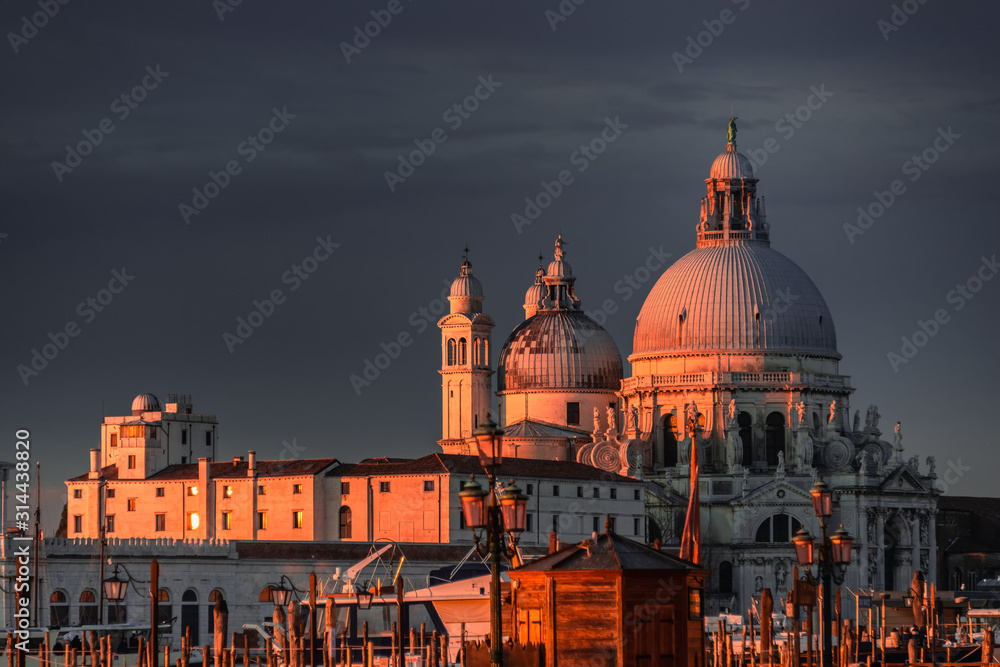 Breathtaking view on the Basilica Di Santa Maria della Salute in Venice in winter Morning light