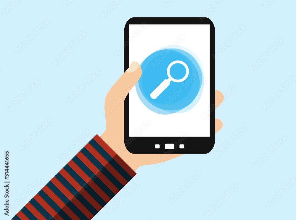 Blaues Lupen Symbol auf Smartphone Blaues Lupen Symbol auf Smartphone
