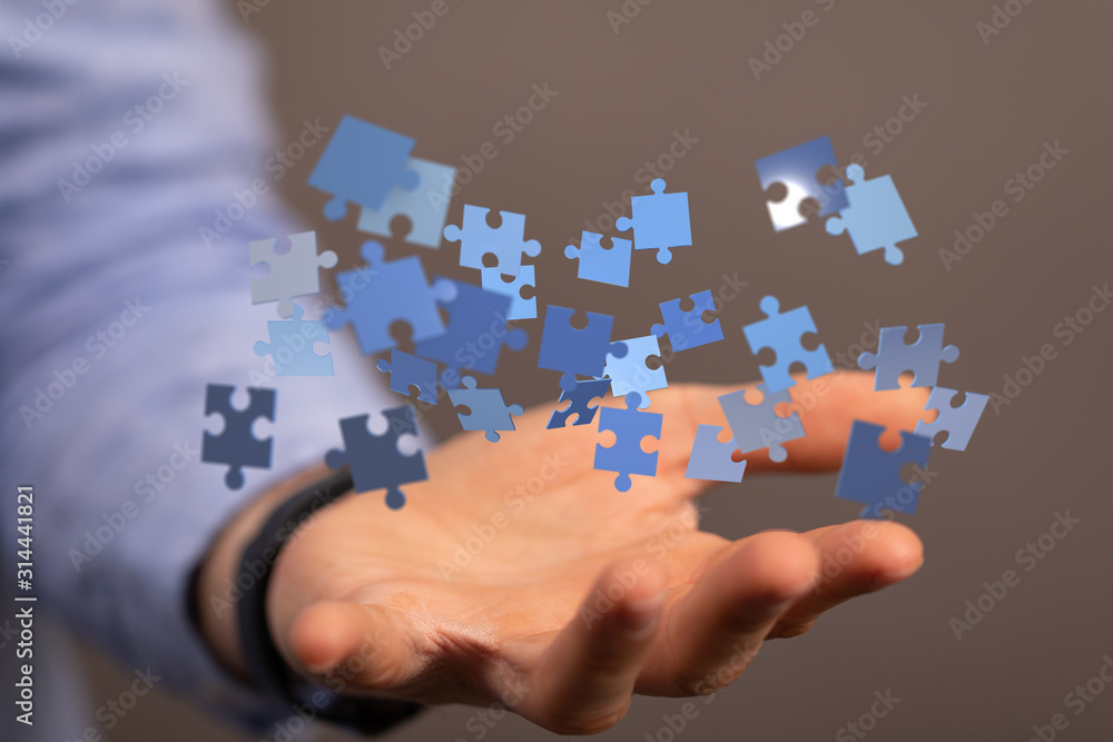 puzzle hand solution concept business. puzzle hand solution concept business.