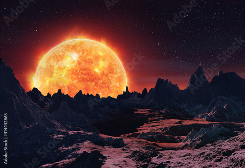 3D Rendering of Betelgeuse Red Giant Rising photo