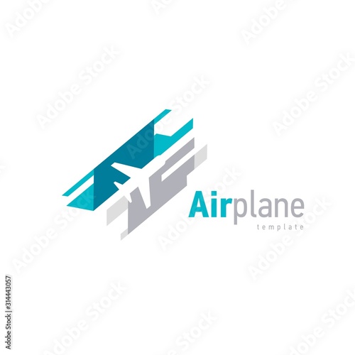 Airplane logo blue grey  flight takeoff stripes theme