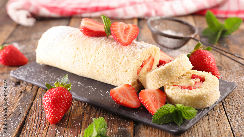 pastry roll with cream and strawberry pastry roll with cream and strawberry