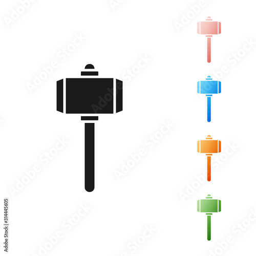 Black Battle hammer icon isolated on white background. Set icons colorful. Vector Illustration