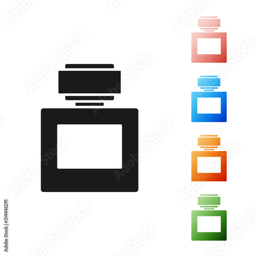 Black Aftershave icon isolated on white background. Cologne spray icon. Male perfume bottle. Set icons colorful. Vector Illustration