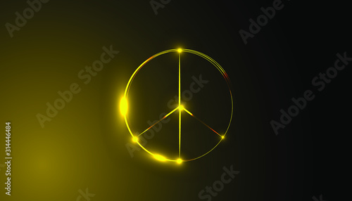 Pacifism logo, no war, golden on a dark background, vector illustration