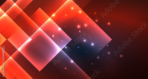 Neon glowing techno square rectangle lines, blue hi-tech futuristic abstract background