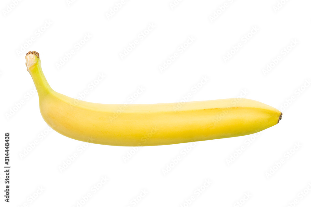 One ripe yellow banana fruit isolated on white background One ripe yellow banana fruit isolated on white background