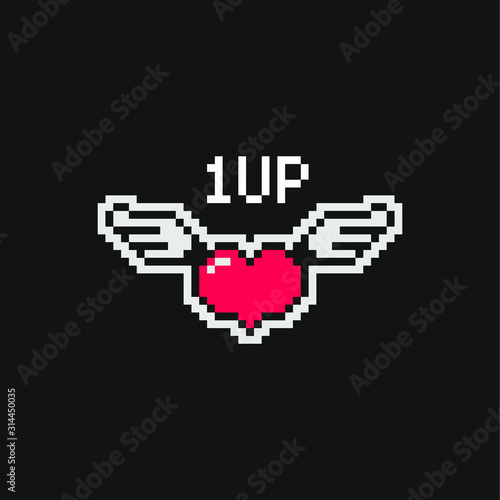 Heart with wings, Valentines day pixel art style icon. Design for logo game, sticker, web, mobile app, badges and patches. Isolated vector illustration