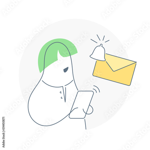 New email notification on mobile phone vector illustration. Smartphone screen with new unread e-mail message, sms and read mail envelope icons, inbox concept. Clean line vector illustration on white.
