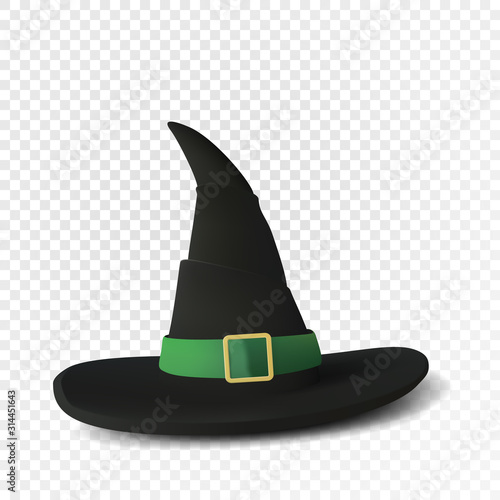 Realistic witch hat. Halloween cup. Isolated on transparent background. Vector illustration.