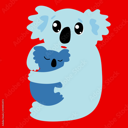 Koala with cub fears from  burning forest in Australia. fires in Australia.Pray for Australia. Pray for Sydney. Vector illustration