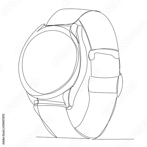 vector, isolated, continuous line drawing, wristwatch