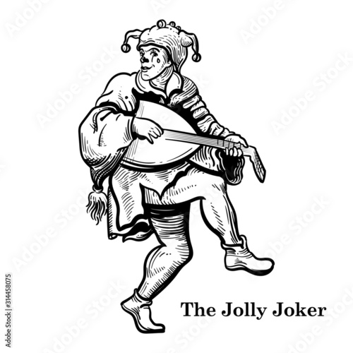 joker card vector illustration black and white