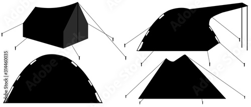Camping tent silhouette. Tourist camp tents collection. Set Vector Illustration