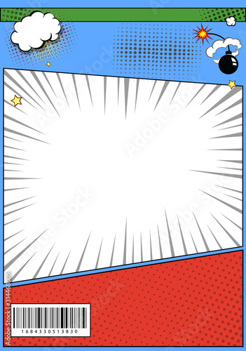 Comic book page page template. Pop art comic page with rays, dotted effects storyboard Vector illustration