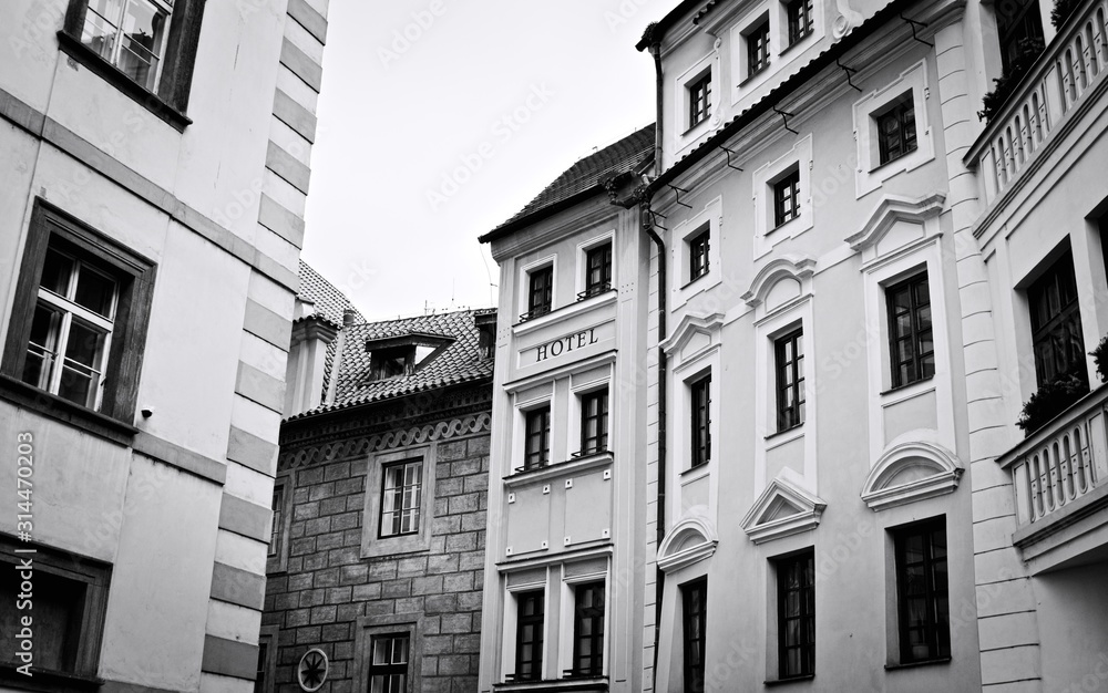 An hotel with a narrow facade in Prague (Czech Republic, Europe)