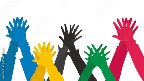 Illustration of Hands Going for a High Five as a Group or Team. Flat style. Vector illustration