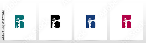 Lighthouse On Letter Logo Design B