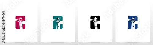 Lighthouse On Letter Logo Design C