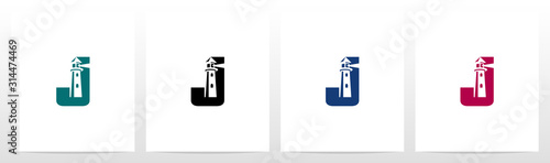 Lighthouse On Letter Logo Design J