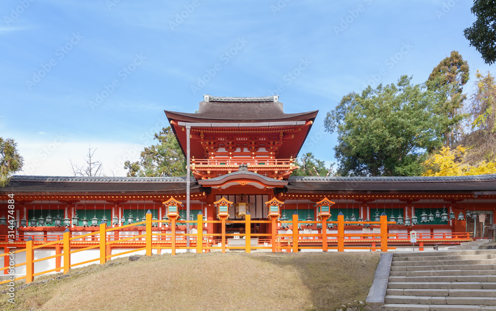 Chumon and Oro of Kasugataisha shrine with autumn leaves in Nara, Japan Chumon and Oro of Kasugataisha shrine with autumn leaves in Nara, Japan