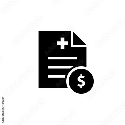 Medical cost silhouette icon. Clipart image isolated on white background