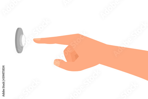 Hand pressing doorbell button. Clipart image isolated on white background