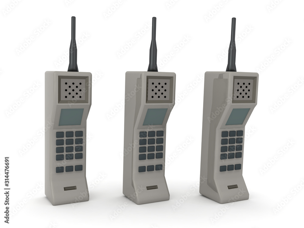 3D Rendering of three retro cellphones 3D Rendering of three retro cellphones