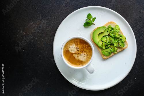 avocado sandwich  healthy food  bread toast snack  menu concept. food background. top view. copy space