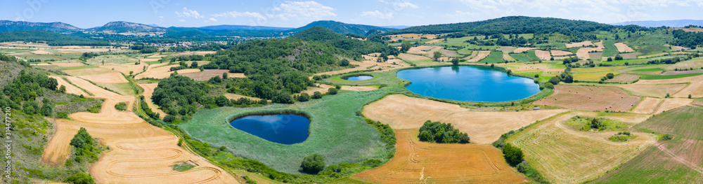 Drone view, Lagunas de Gayangos - Antuzanos, Gayangos and Bárcena de Pienza, Merindad de Montija, Las Merindades, Burgos, Castilla y Leon, Spain, Europe