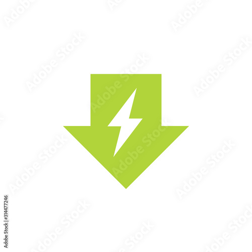 Energy reduction green arrow icon. Clipart image isolated on white background