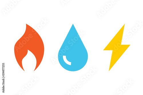 Gas Water Electricity icons. Clipart image isolated on white background