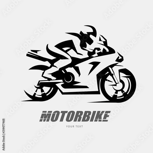 Speed bike racer on the sport motorcycle, stylized vector symbol