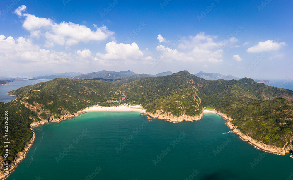Aerial view of the stunning Sai Kung peninsula with remote beaches in Hong Kong new territories