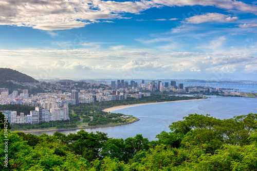 View of Flamengo beach and Centro in Rio de Janeiro, Brazil. Skyline of Rio de Janeiro.