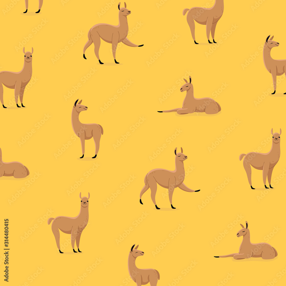 Simple trendy pattern with cartoon lama. Cute vector illustration for prints, clothing, packaging and postcards.