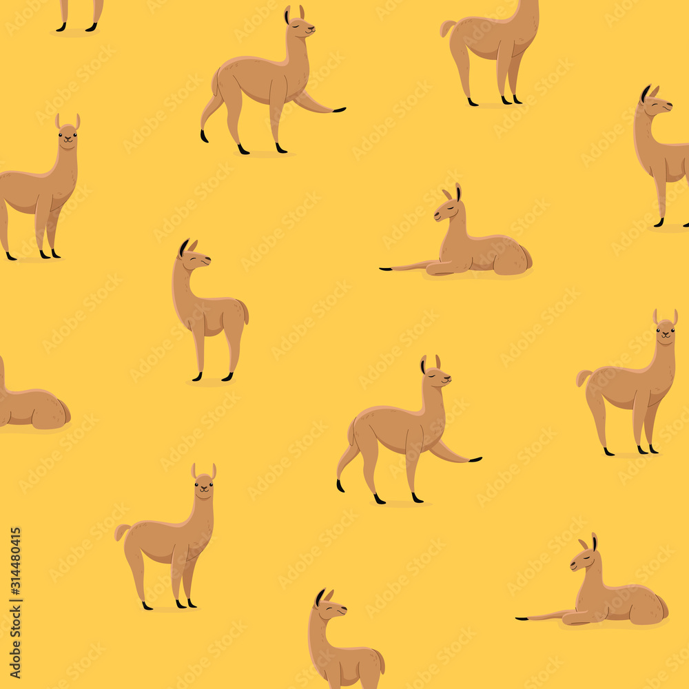Obraz premium Simple trendy pattern with cartoon lama. Cute vector illustration for prints, clothing, packaging and postcards.