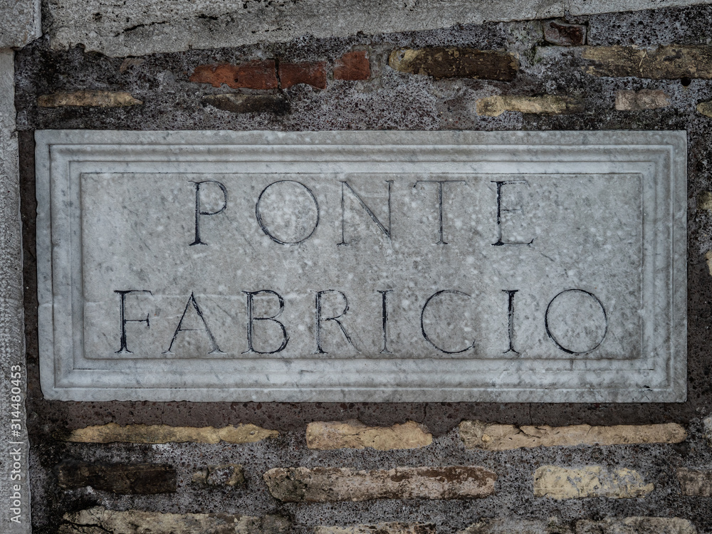 Ponte fabricio sign on the bridge, Rome Italy Ponte fabricio sign on the bridge, Rome Italy
