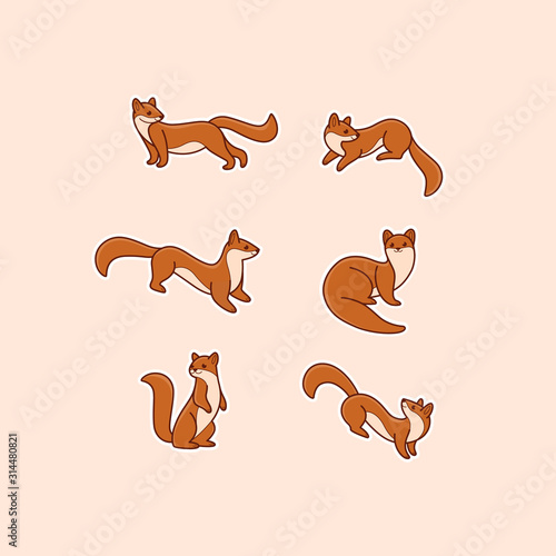 Cartoon sable sketch line icon. Kawaii animals icons set. Childish print for nursery, kids apparel, poster, postcard, pattern.