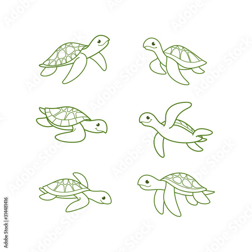 Cartoon turtle sketch line icon. Kawaii animals icons set. Childish print for nursery, kids apparel, poster, postcard, pattern.