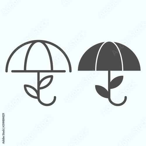 Opened umbrella line and glyph icon. Umbrella with leaves vector illustration isolated on white. Meteorology outline style design, designed for web and app. Eps 10.