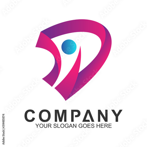 abstract letter D combination with human shape, family care vector, creative people logo icon