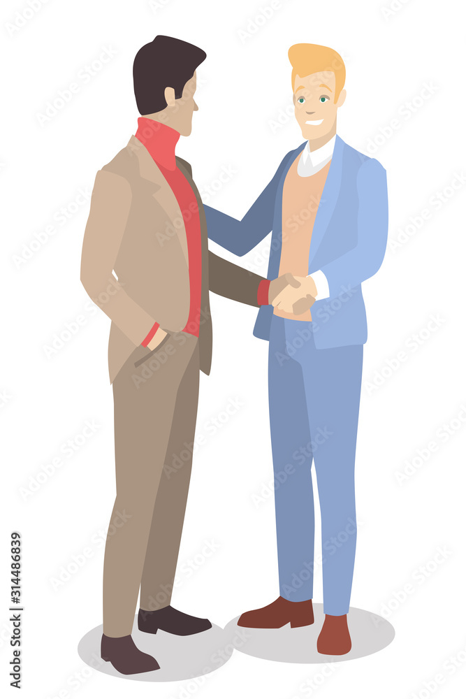 Vector with two young businessmen who shake hands. Ideal for advertising and presentations. Vector with two young businessmen who shake hands. Ideal for advertising and presentations.