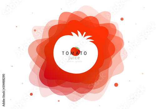 Tomato with a liquid splash of fresh juice of abstract shape. Splashes of ripe juicy vegetables and flat wave fluid. Modern vector illustration design layout on white