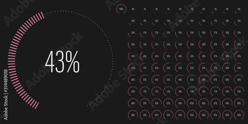 Set of circular sector percentage diagrams meters from 0 to 100 ready-to-use for web design, user interface UI or infographic - indicator with pink
